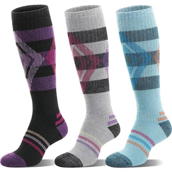 3 Pairs Unisex Thermal Winter Warm Thick Knee High Socks - Picture 1 of 6